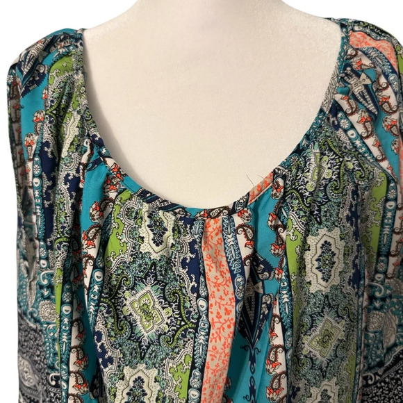 Moa Moa multicolored round neck cold shoulders & open 3/4 sleeves Womens size 2X - Picture 2 of 8